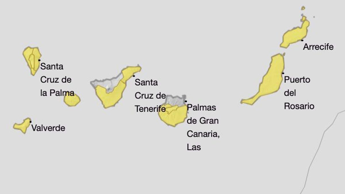 Mapa de la Aemet del aviso por lluvias y tormentas el viernes, 1 de diciembre.