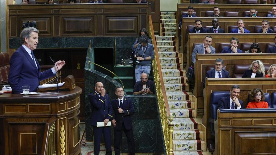 El líder del PP, Alberto Núñez Feijóo interviene en el pleno que celebra este miércoles el Congreso.