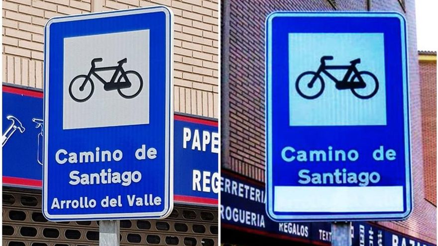 El Ayuntamiento de San Andrés ha tenido que tapar la errata de los nuevos carteles del carril bici.