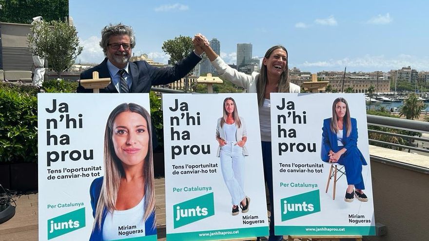 La candidata de Junts al Congreso, Míriam Nogueras, con el candidato de Junts al Senado, Toni Castellà, en una foto de archivo