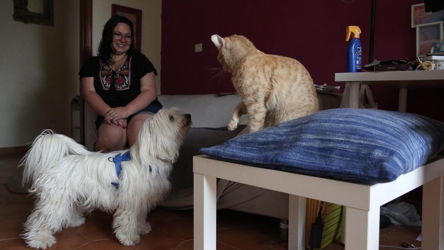 María Cristina, con algunas de las mascotas adoptadas. (ALEJANDRO RAMOS)
