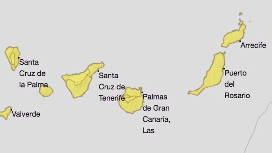 Mapa de la Aemet del aviso de riesgo por polvo en suspensión.