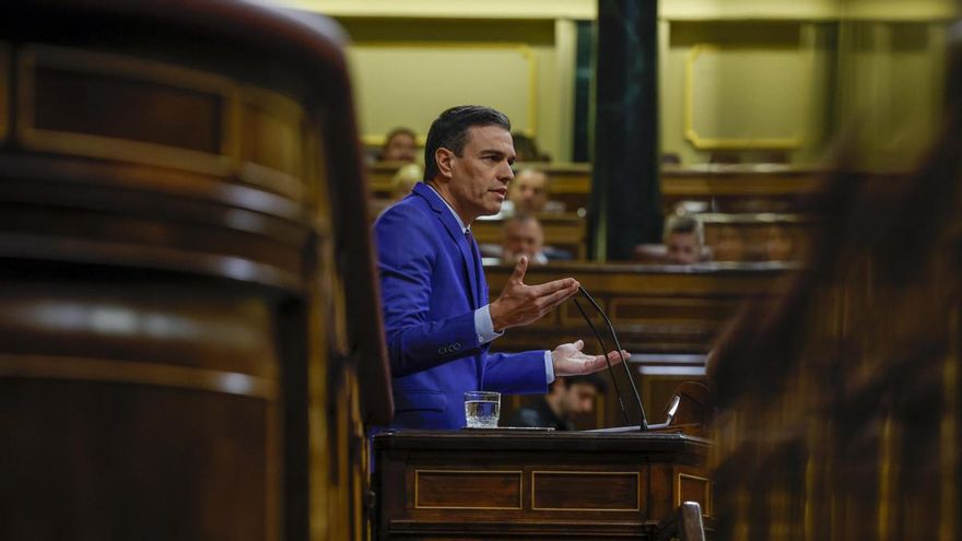 Pedro Sánchez en un momento del debate de la moción de Vox contra el Gobierno.