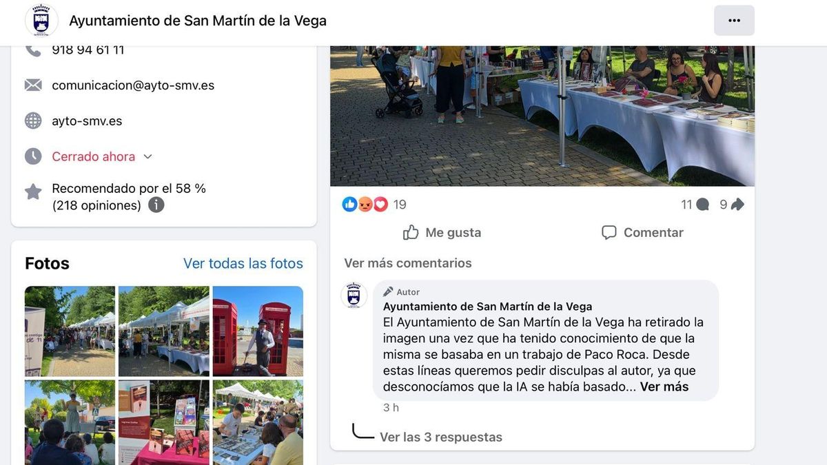 El Ayuntamiento de San Martín de la Vega retira la imagen plagiada con IA de Paco Roca