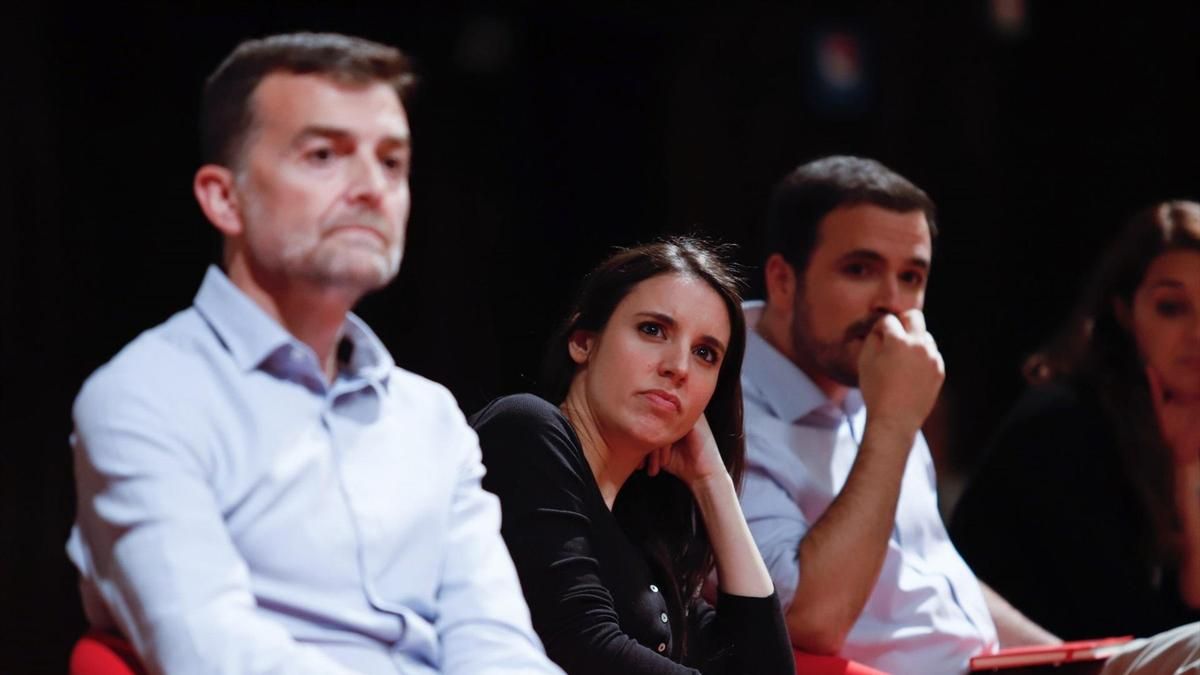 Antonio Maíllo, Irene Montero y Alberto Garzón, en una imagen de archivo.