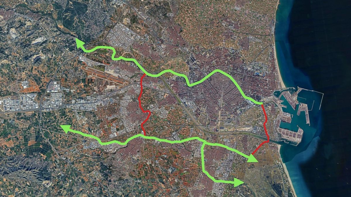 Mapa de la zona sobre la que se han planificado las actuaciones en l'Horta Su y la zona metropolitana.
