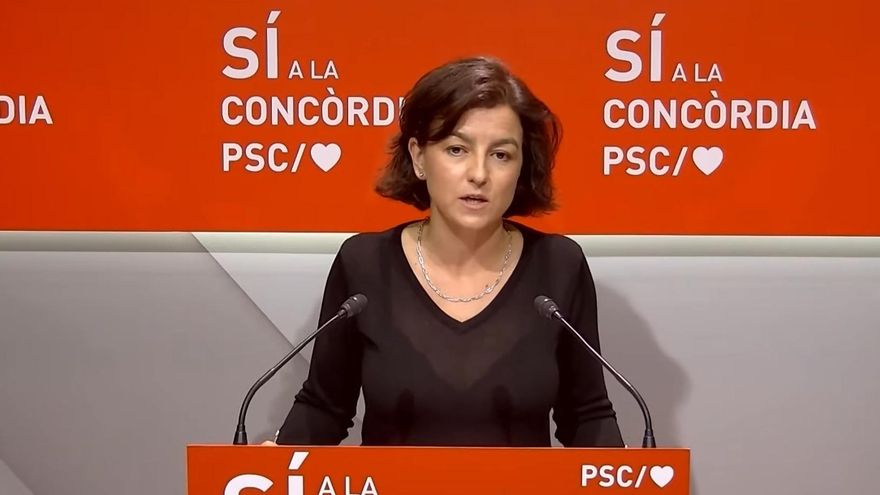 Archivo - Eva Granados (PSC) en rueda de prensa telemática en la sede del PSC.
