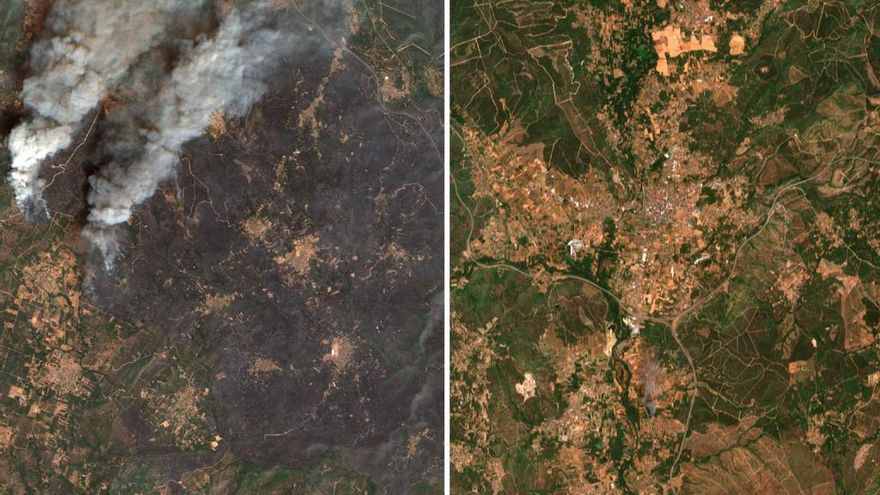 De verde a ceniza en Ourense: las imágenes de satélite anticipan un balance devastador de los incendios