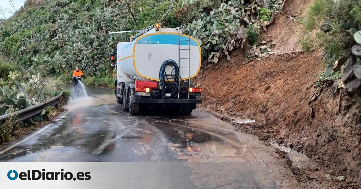 Las Palmas de Gran Canaria reabre la carretera entre Llanos de María Rivera y La Milagrosa tras un desprendimiento por la borrasca Therese