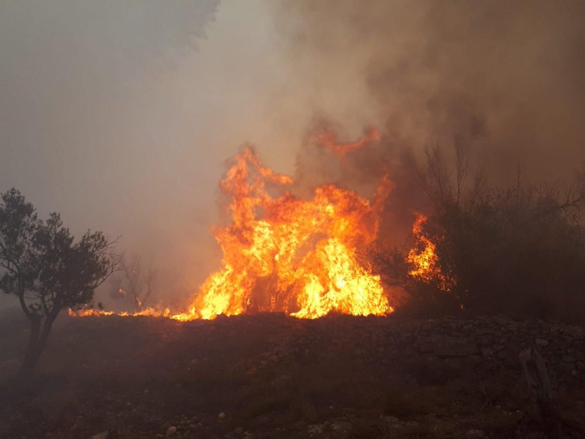 Las llamas arrasan con todo a su paso en la zona de Llutxent