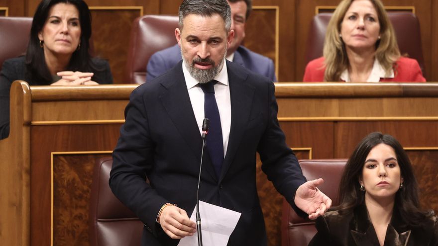 Archivo - El presidente de Vox, Santiago Abascal, en una sesión de control al Gobierno , en el Congreso de los Diputados, a 11 de febrero de 2026, en Madrid (España).