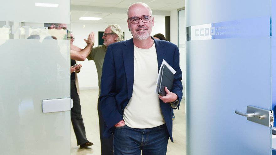 El secretario general de CCOO, Unai Sordo, durante la presentación del informe ‘La mercantilización de la educación’, en la sede confederal de CCOO.