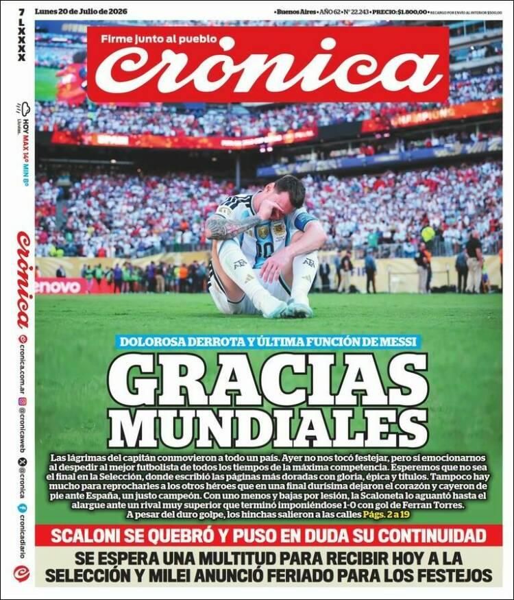 Las lágrimas de Messi y el título de España, en las tapas de los diarios del mundo