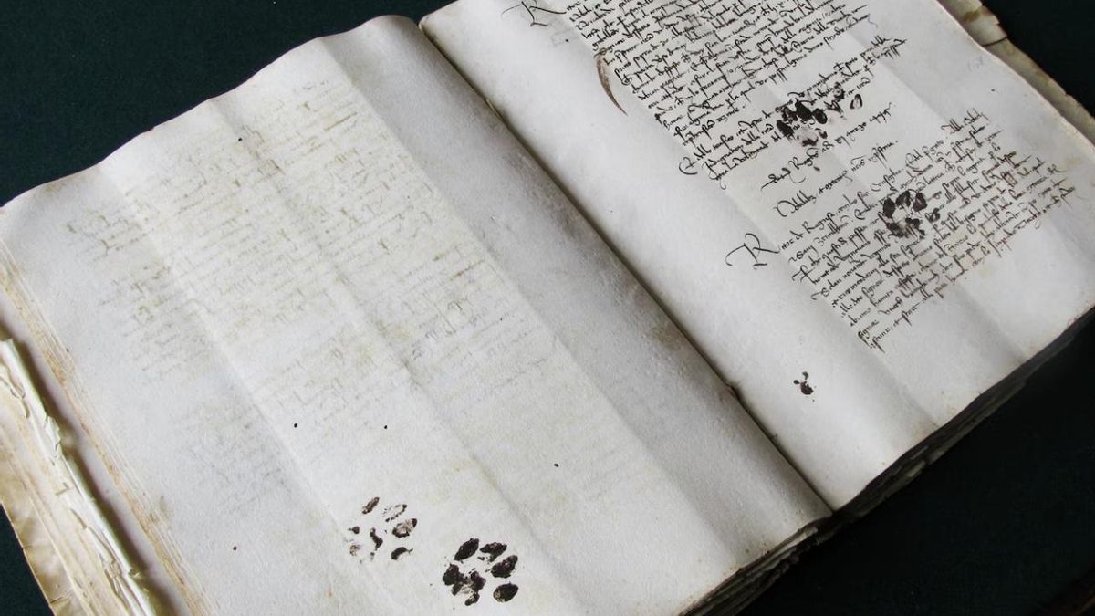 El documento flamenco con huellas de gato inspira la exposición, que incluye la historia de un grupo de felinos rescatados que recorrieron el museo y acabaron adoptados