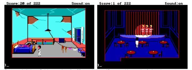 Capturas de Leisure Suit Larry en los años 80, cuando los gráficos eran bloques de píxeles y las aventuras se leían en texto. Nada que ver con los acompañantes de IA casi humanos de 2025.