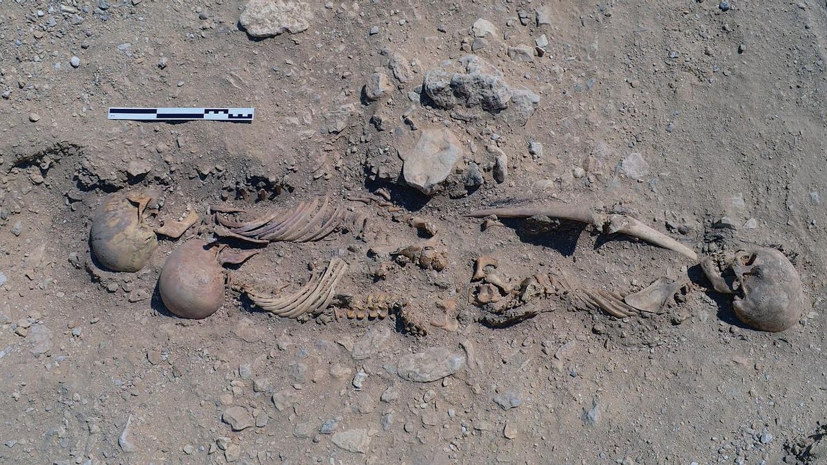 Un entierro intacto en el Cementerio de las Tumbas del Norte que contiene a tres individuos (Inds. 1167, 1168 y 1169), quienes fueron envueltos juntos en una sola estera funeraria antes del entierro. La estera sobrevivió en parches a los lados y la base de la tumba y es visible junto al cráneo y el antebrazo derecho del individuo a la derecha