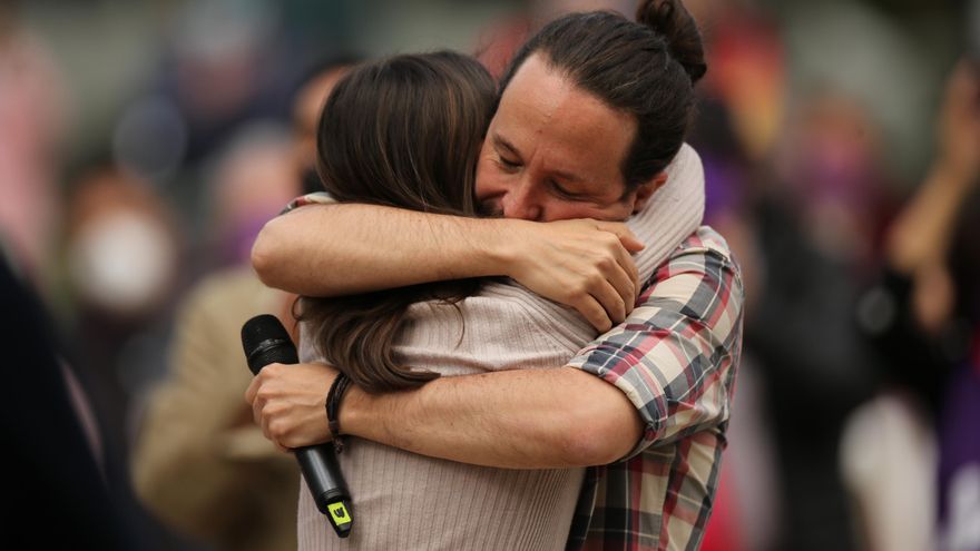 La ministra de Igualdad, Irene Montero, y el candidato de Unidas Podemos a la Presidencia de la Comunidad de Madrid, Pablo Iglesias