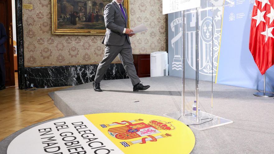 El delegado del Gobierno en la Comunidad de Madrid, Francisco Martín, durante una rueda de prensa, en la Delegación del Gobierno en Madrid, a 30 de julio de 2025, en Madrid (España).