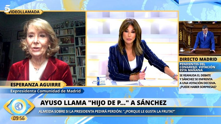 Esperanza Aguirre dice que llamar "hijo de puta" a Sánchez como hizo Ayuso es "una anécdota absurda"