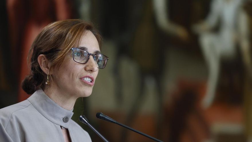 La ministra de Sanidad, Mónica García, durante la rueda de prensa tras la reunión de la Alianza Salud de Vanguardia, el jueves en Madrid.