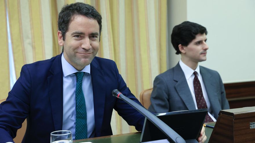 El nuevo presidente de la Comisión sobre Seguridad Vial, Teodoro García Egea, sonríe durante la sesión en la que ha sido elegido, este jueves, en el Congreso de los Diputados.