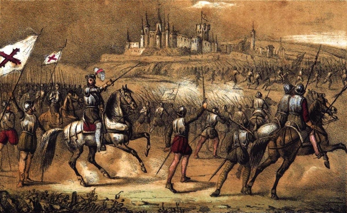 Un grabado del siglo XIX imaginando una carga de caballería en la Edad Moderna.