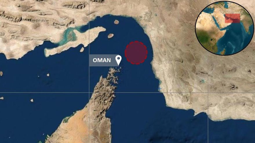 Mapa del estrecho de Ormuz con la zona del ataque