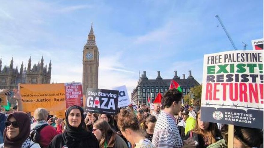 Protestas en Londres contra el genocidio en Gaza, octubre 2025