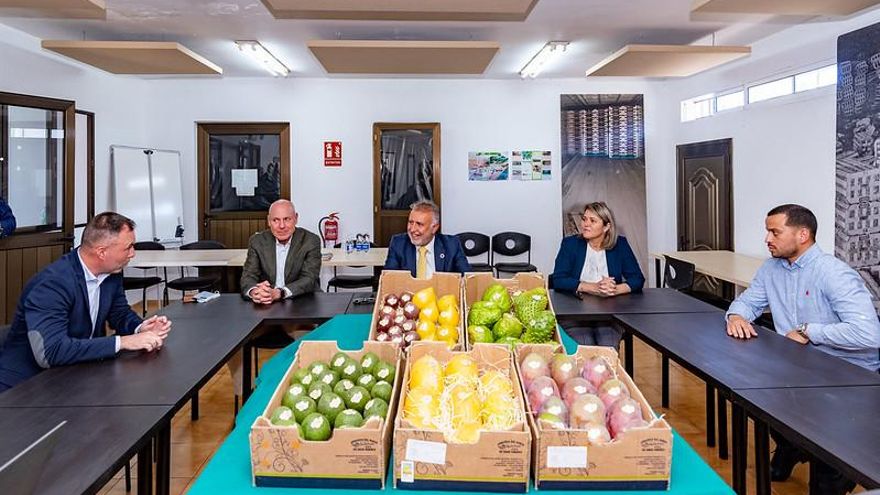 El presidente del Gobierno de Canarias, Ángel Víctor Torres, y la consejera de Agricultura, Ganadería y Pesca, Alicia Vanoostende, durante un encuentro en las instalaciones de la cooperativa Agrícola del Norte de Gran Canaria.