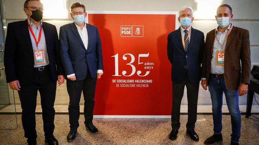 Joan Ignasi Pla, Ximo Puig, Joan Lerma y Jorge Alarte, cuatro de los cinco secretarios generales del PSPV.