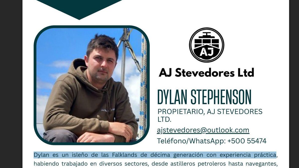 Dylan Stephenson, "isleño de décima generación", en el folleto con el que los kelpers se presentan en Punta Arenas, Chile.