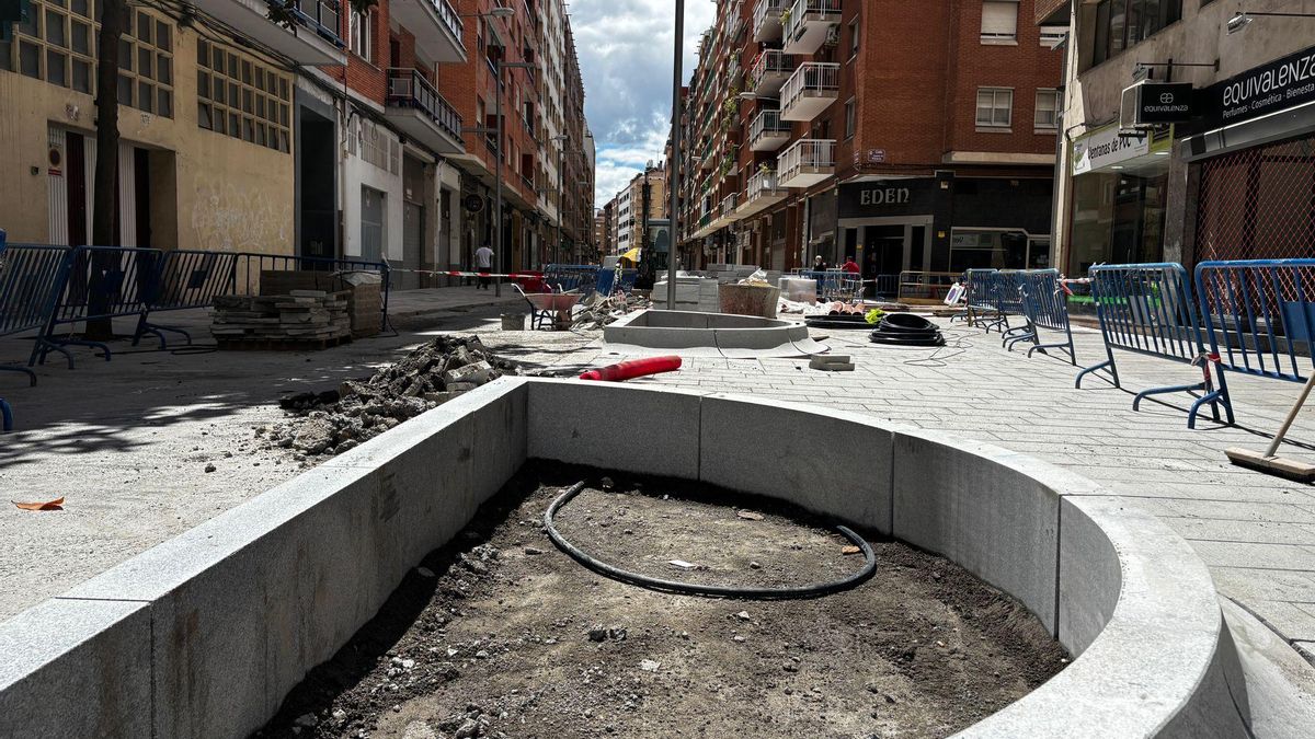 Zona de jardineras en la calle Lardero, junto a Gran Vía y calle Vitoria