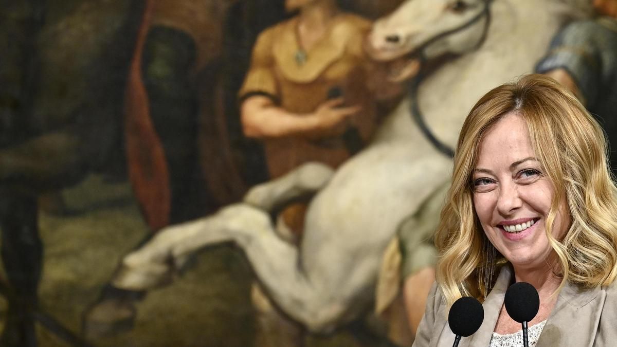 Meloni en una rueda de prensa en el Palazzo Chigi de Roma en mayo.