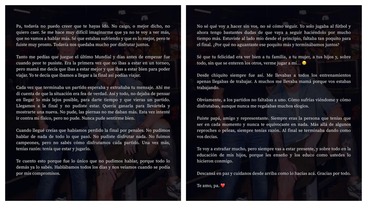 Carta de Lionel Messi a su papá.