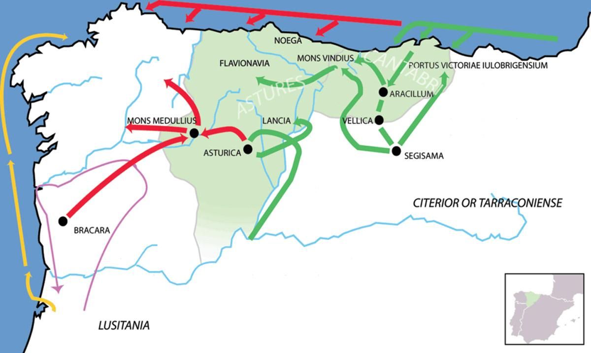 Desarrollo de los dos frentes de las Guerras Astur Cántabras, con el desembarco de la classis aquitania.