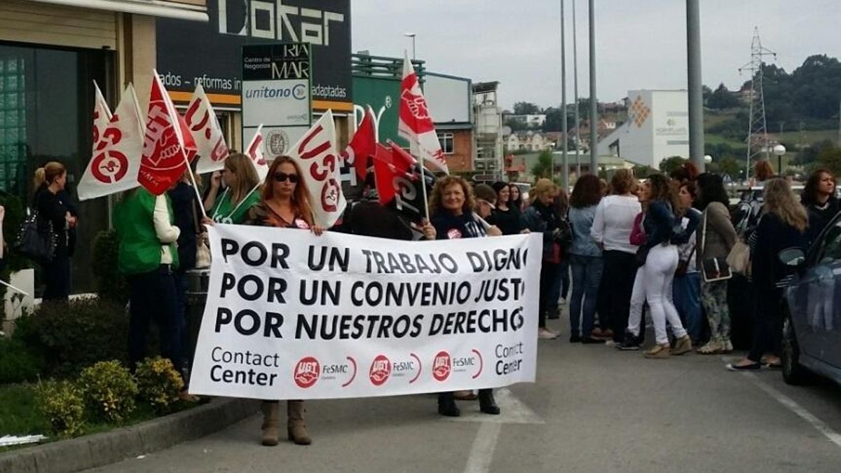 Manifestación de trabajadores del telemarketing.