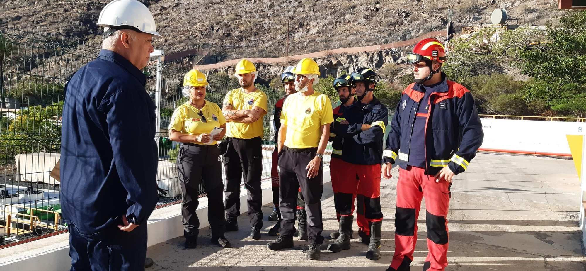 Un momento de la intervención de los bomberos y el personal de Endesa durante el curso.
