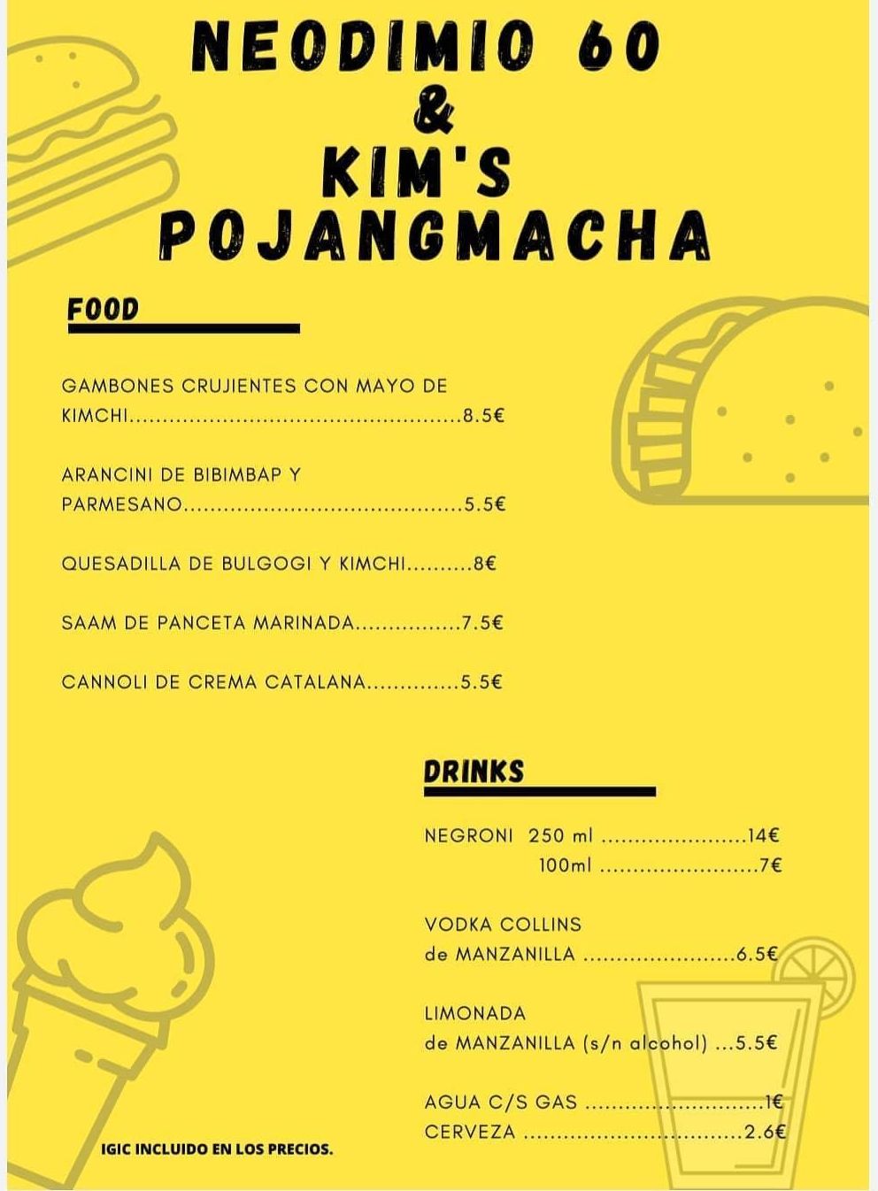 Menú Neodimio60 & Kim’s Pojangmacha