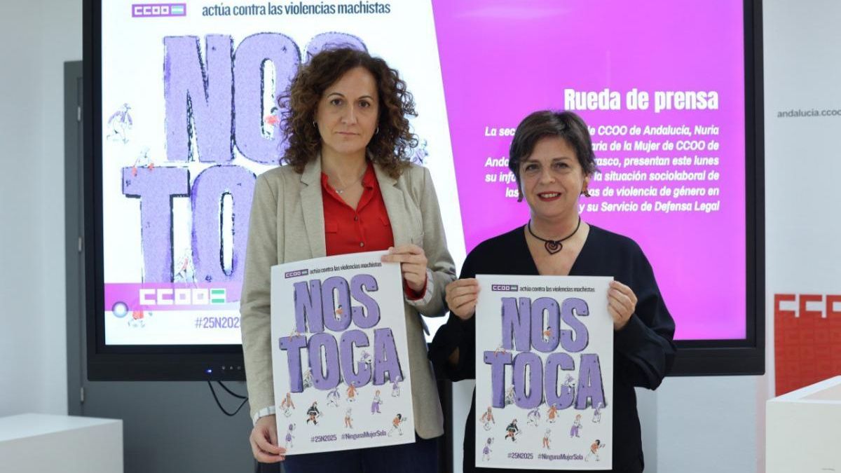 La secretaria general de CCOO de Andalucía, Nuria López; y la secretaria de la Mujer de CCOO de Andalucía, Yolanda Carrasco