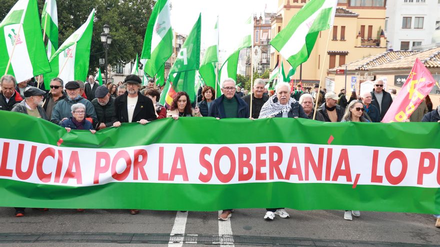 Imagen de este domingo de la marcha convocada en Sevilla por la Plataforma 4D, que ha arrancado en la Plaza del Altozano y ha llegado hasta el Palacio de San Telmo.