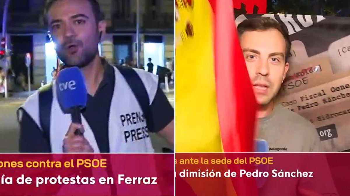 Increpan a dos periodistas de RTVE en la manifestación de Vox contra Pedro Sánchez en Ferraz