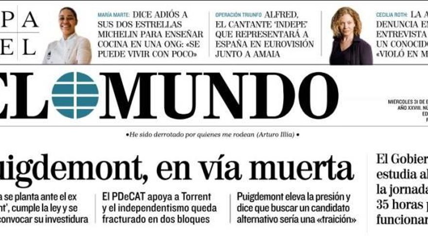 Portada de El Mundo del 31 de enero de 2018