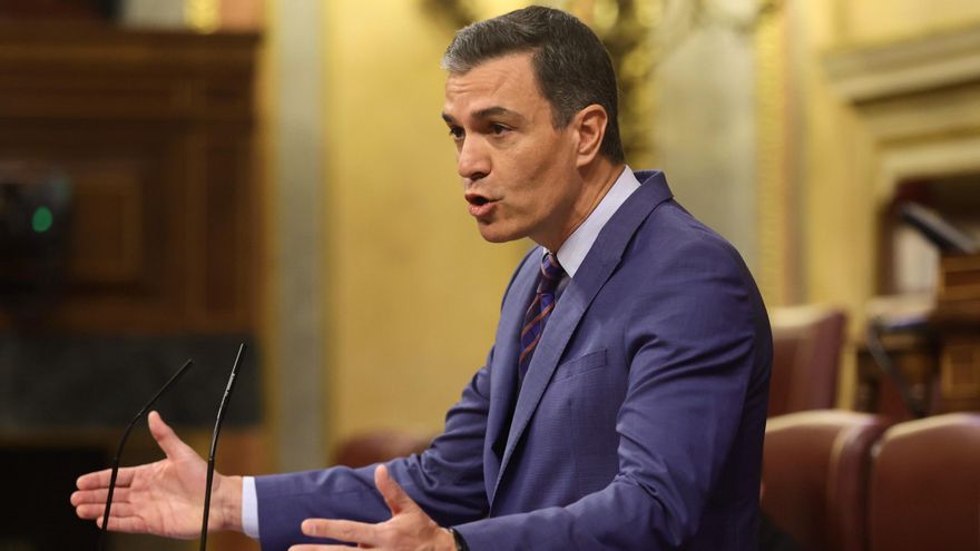 El presidente del Gobierno, Pedro Sánchez, interviene en una sesión plenaria, en el Congreso de los Diputados.