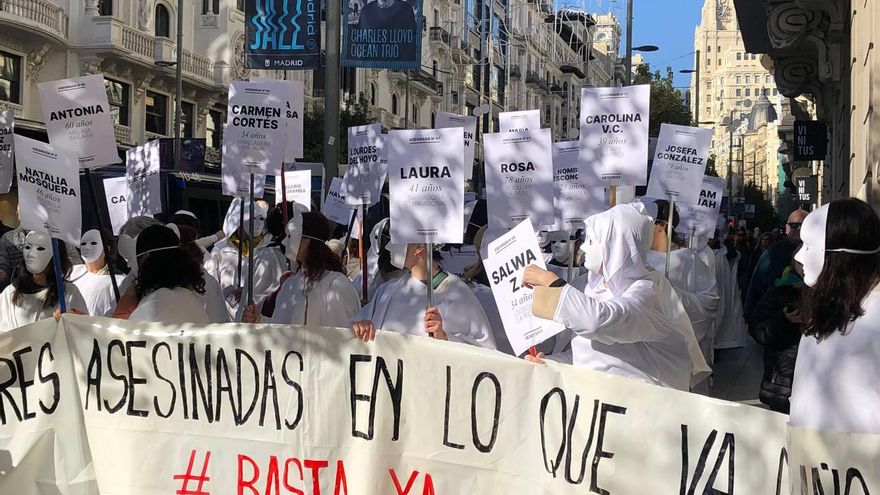 Cabecera de la marcha en Madrid contra la violencia machista