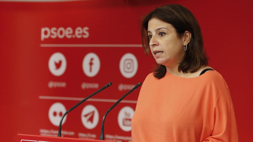 La vicesecretaria general del PSOE, Adriana Lastra, ofrece una rueda de prensa tras la reunión de la Ejecutiva Federal de la formación este lunes en Madrid. EFE/ Luis Millan