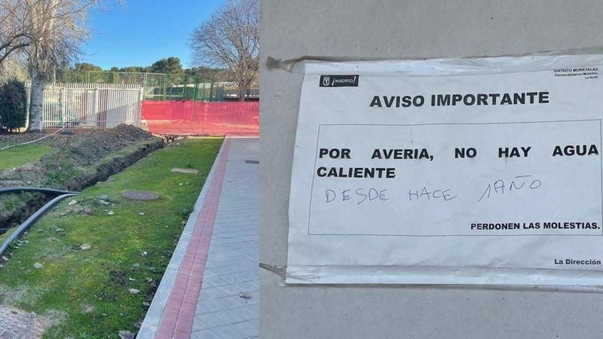 Duchas con agua fría, inundaciones y goteras: el enorme polideportivo que Almeida ha convertido en una obra eterna