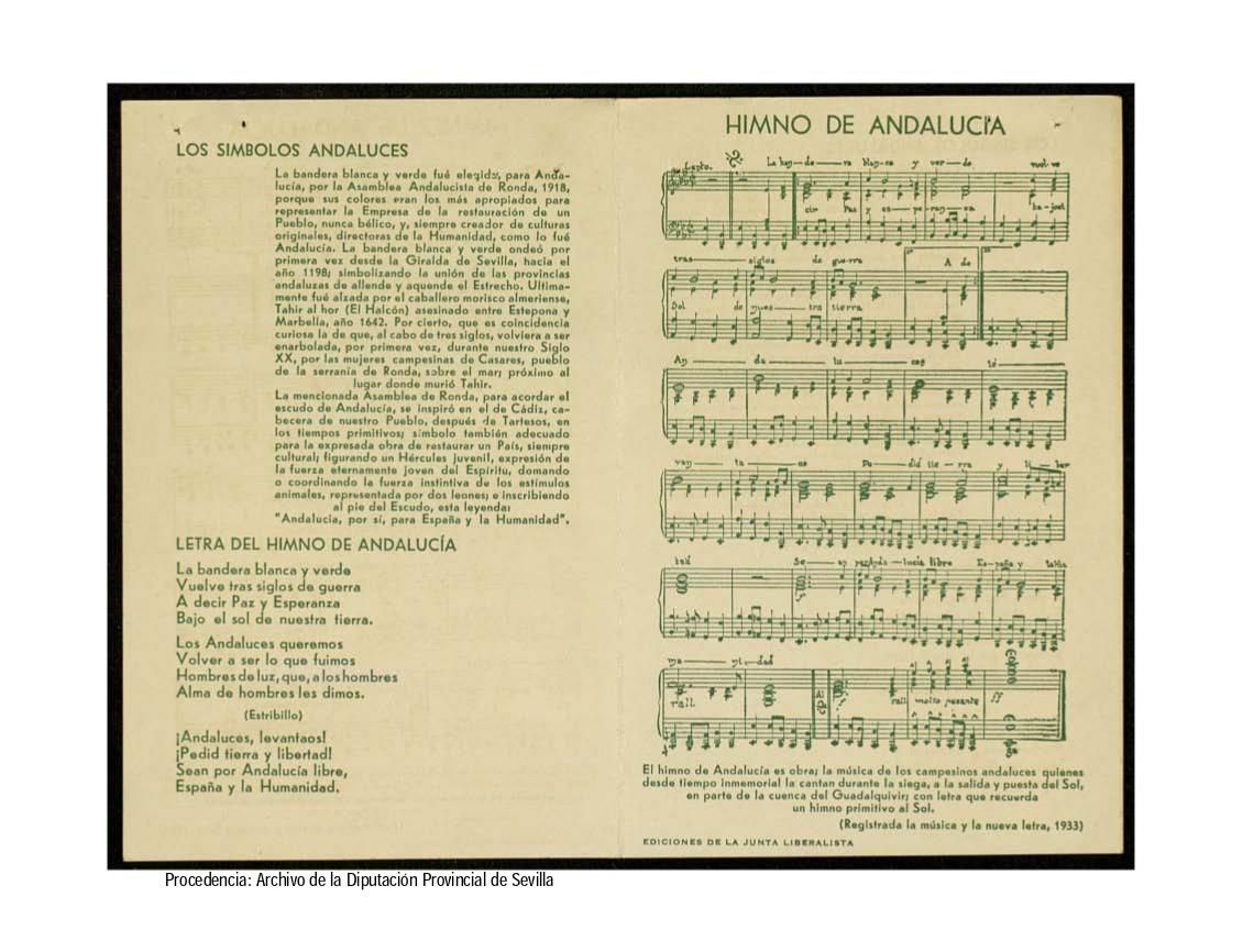El díptico con el himno que se distribuyó en 1933 y que se redescubrió en 1990.