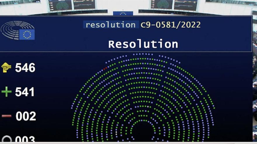 Voto del Parlamento Europeo sobre la resolución del Qatargate, el 15 de diciembre de 2022.