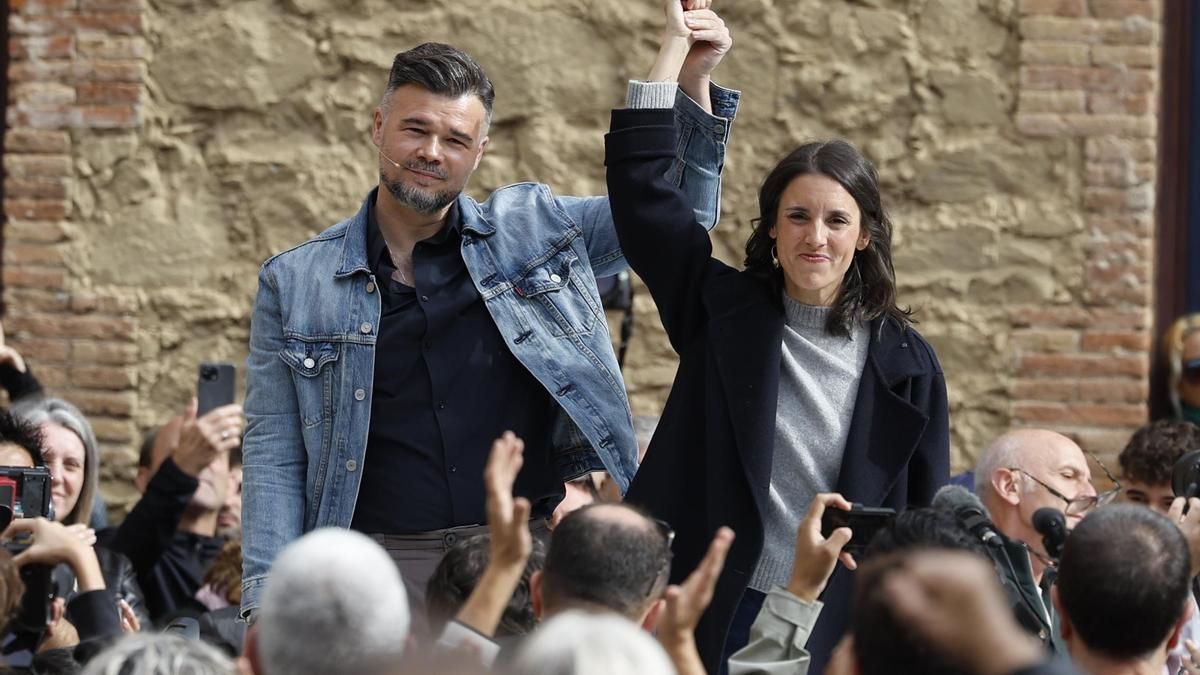 Rufián y Montero abren la campaña conjunta de ERC y Podemos: "Feijóo quiere un país de mujeres esclavizadas"
