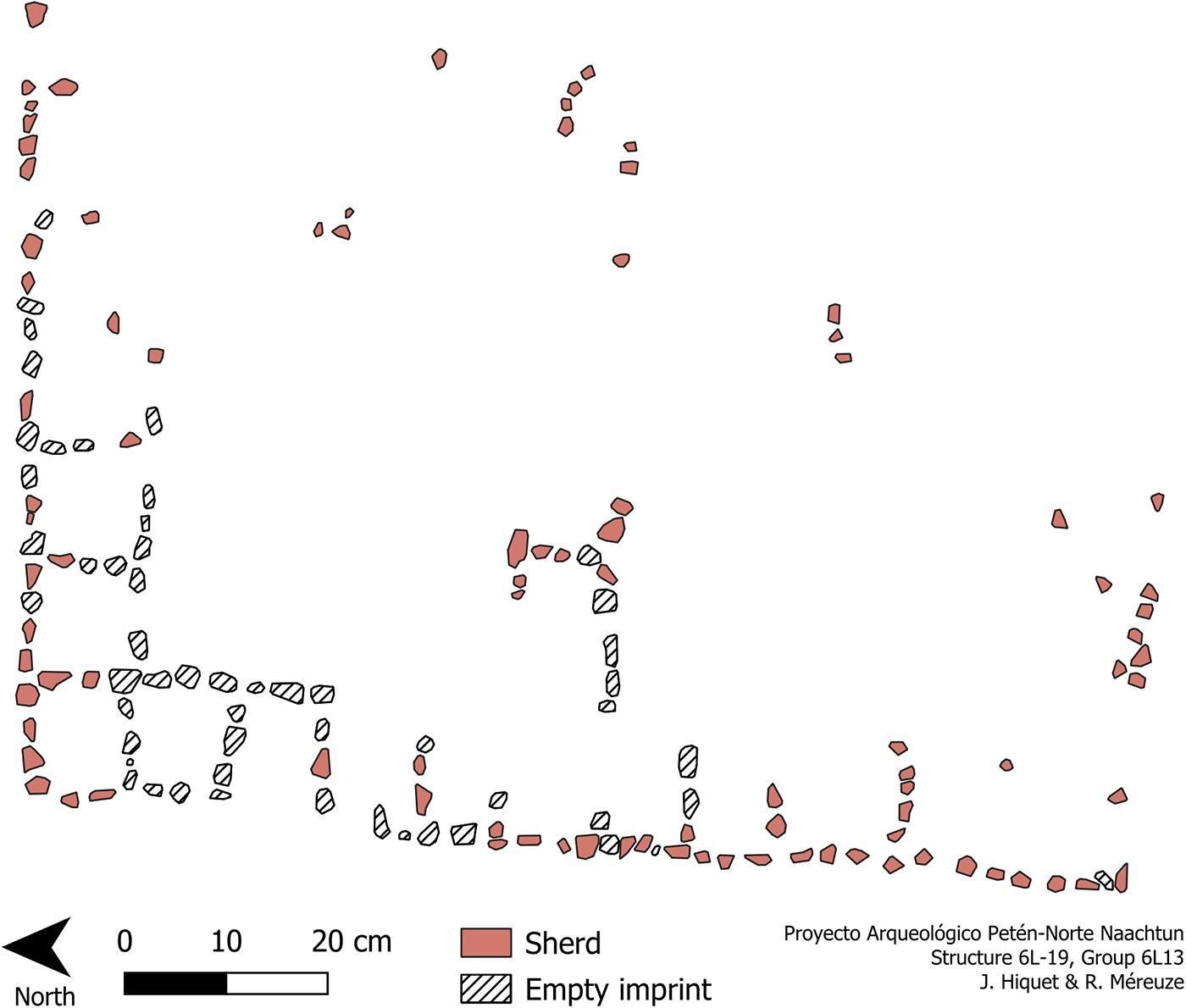 Dibujo del tablero de 'patolli' en la Estructura 6L-19.